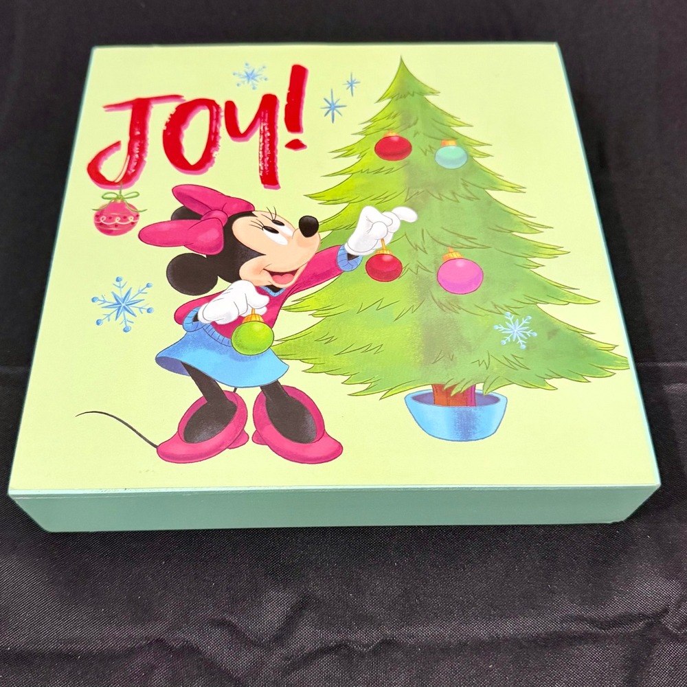 Disney Minnie Mouse Joy Christmas Tree Wood Box Sign Holiday Decor 8x8 Sign